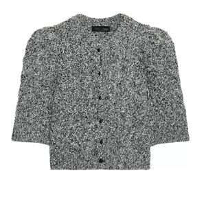 Zara Gray Cardigan With Puff Sleeves